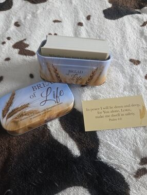 Bread of Life Inspirational Scripture Card Tin - Blue & Gold